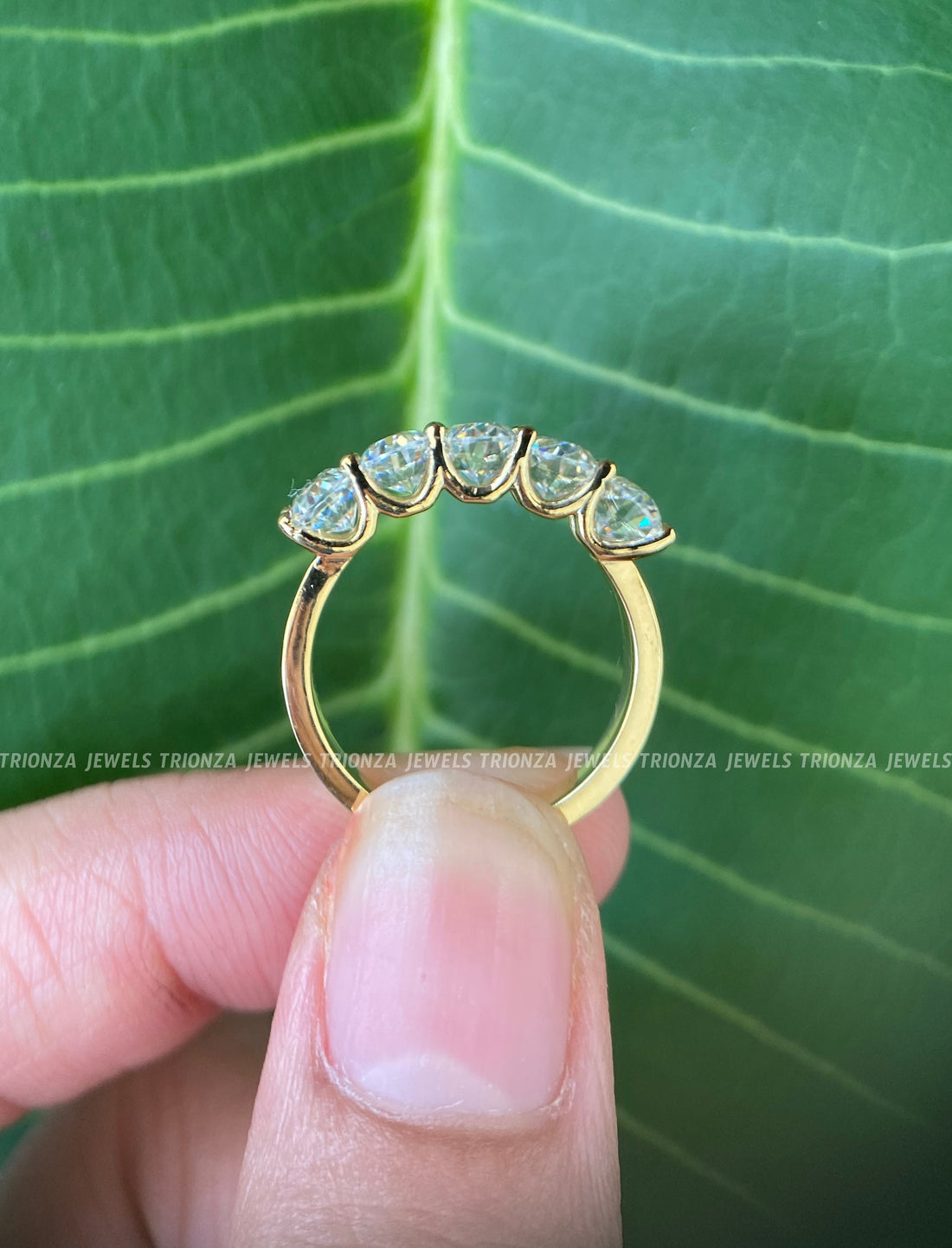 14k Yellow Gold Oval Moissanite 5-Stone Wedding & Eternity Band