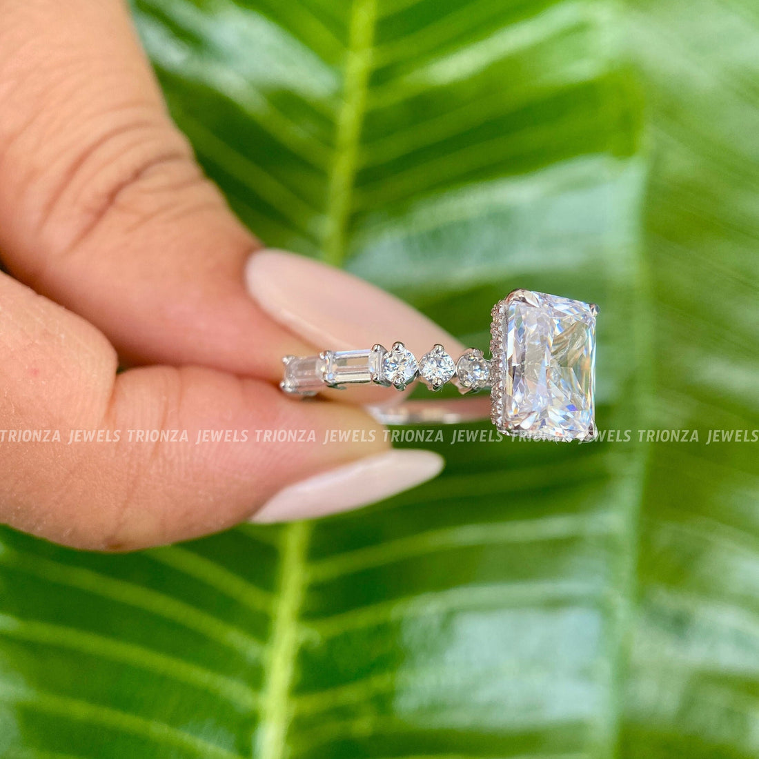 2 CT Radiant Moissanite Engagement Ring | 14K Gold Art Deco Wedding