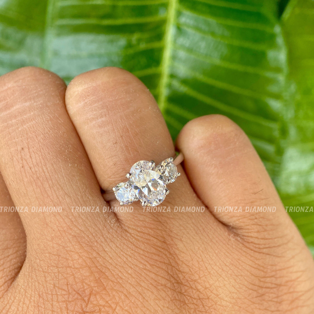 2.00 CT Oval Moissanite Engagement Ring | Three Stone Promise