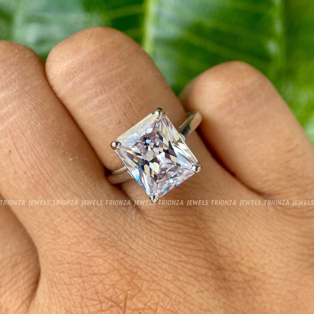 5 CT Radiant Moissanite Engagement Ring - Dainty Gold Hidden Halo