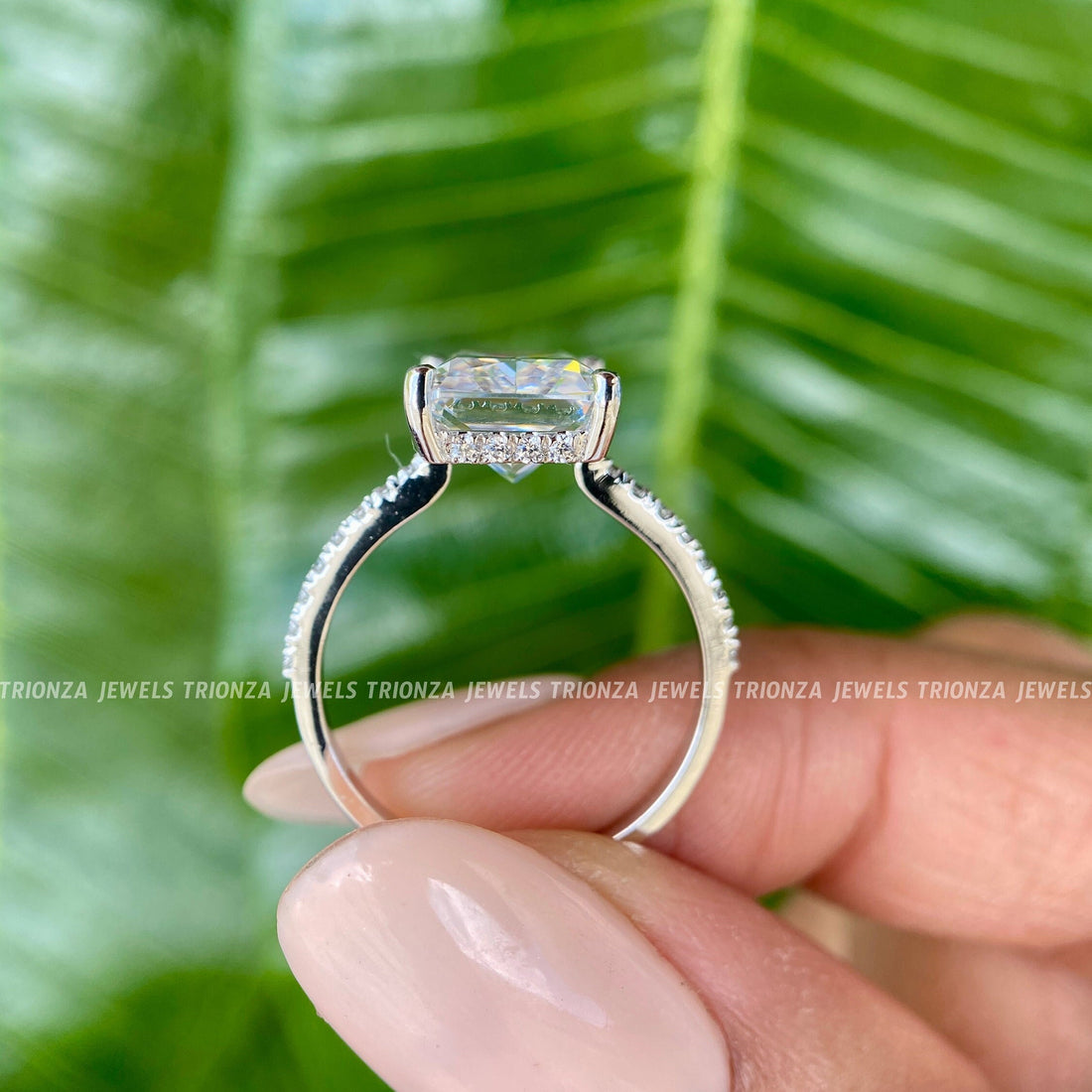 3ct D VVS2 IGI Lab Grown Radiant Diamond Hidden Halo Ring 14K Gold