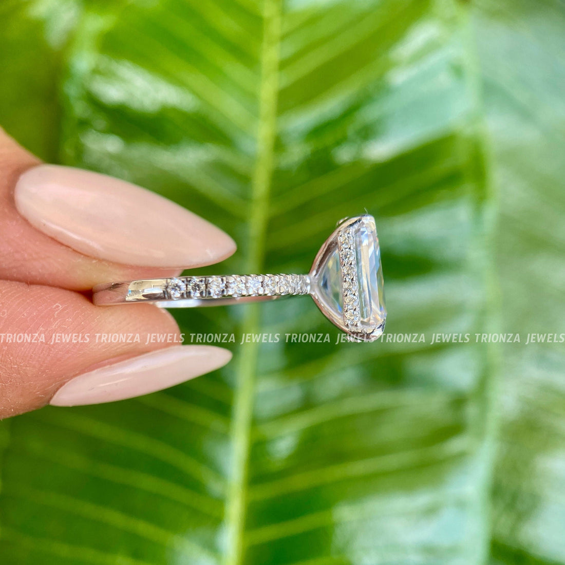 4 CT Radiant Cut Moissanite Engagement Ring 14K Gold Hidden Halo