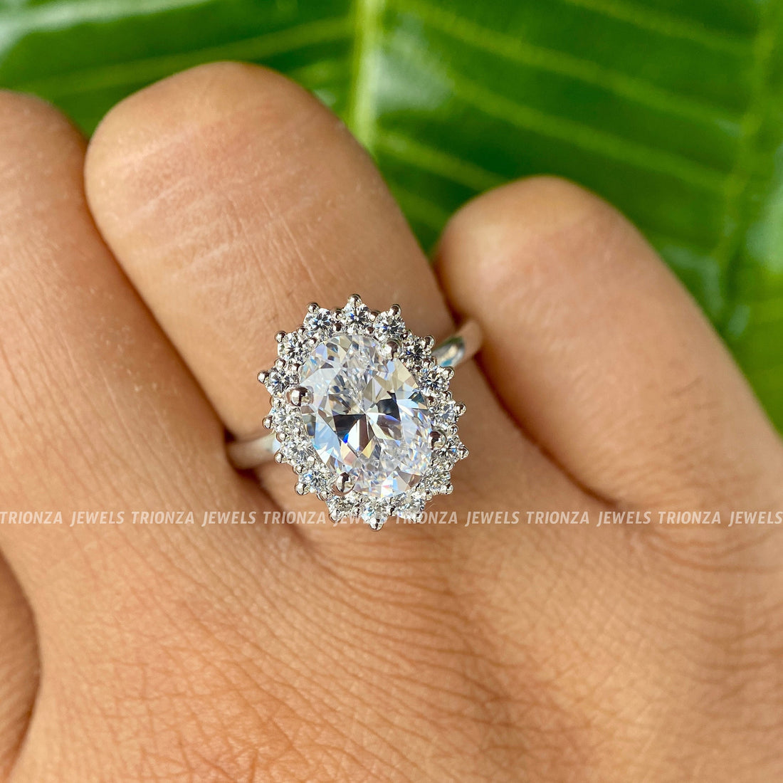 2.50 CT Oval Moissanite Engagement Ring 14kt Gold Art Deco Halo