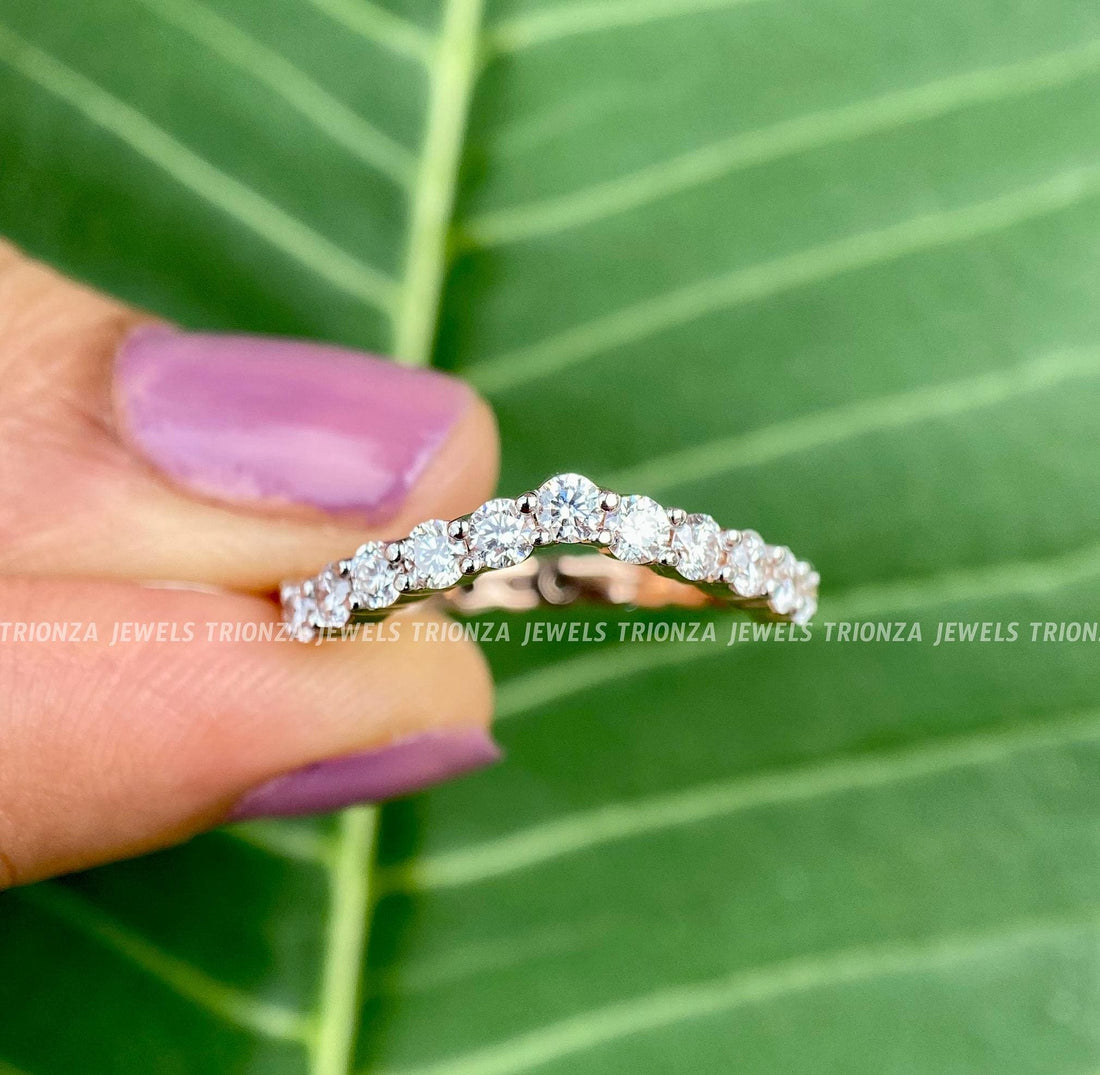Dainty Curved Moissanite Eternity Band - 0.90 TCW Stackable Ring