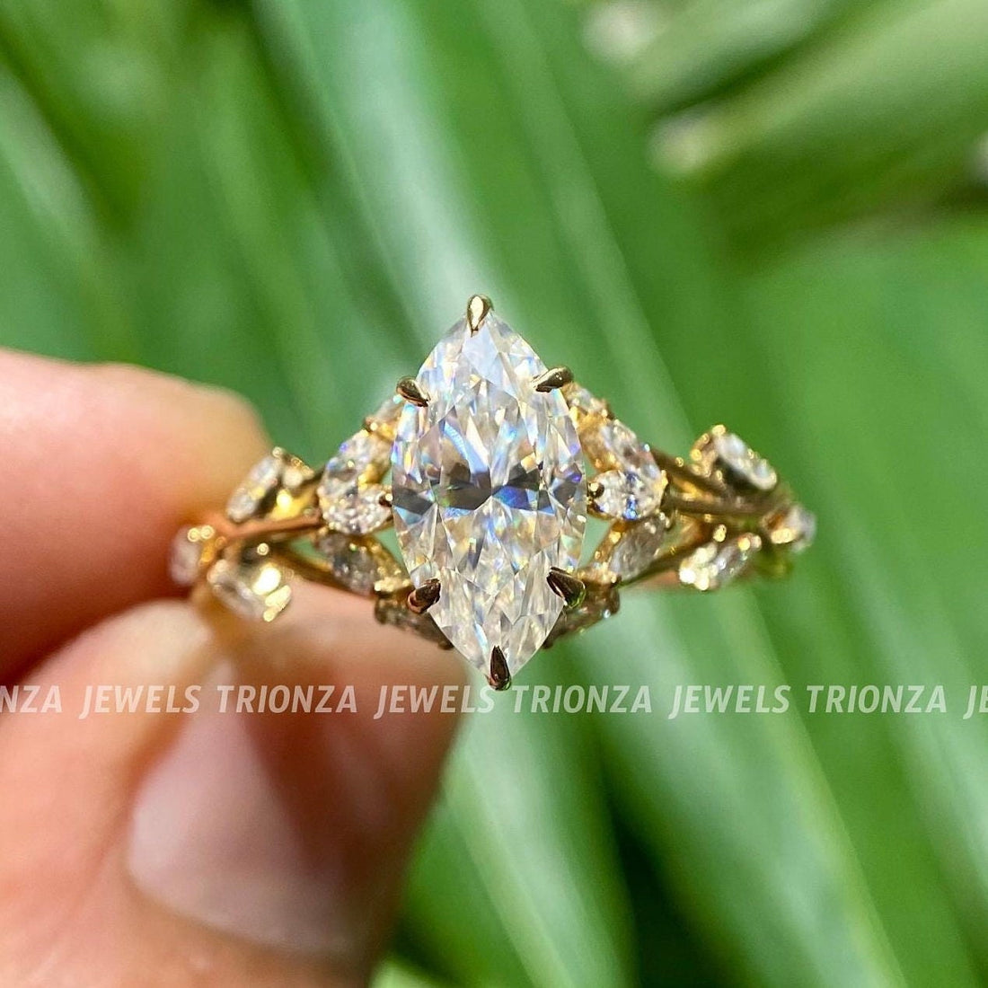 2.05 CT Marquise Moissanite Engagement Ring | 14K Gold Wedding