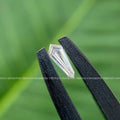 Shield cut white lab grown diamond displayed to show its fancy shape and clarity