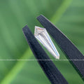 Shield cut lab grown diamond displayed loose showing its fancy shape and white D-E color