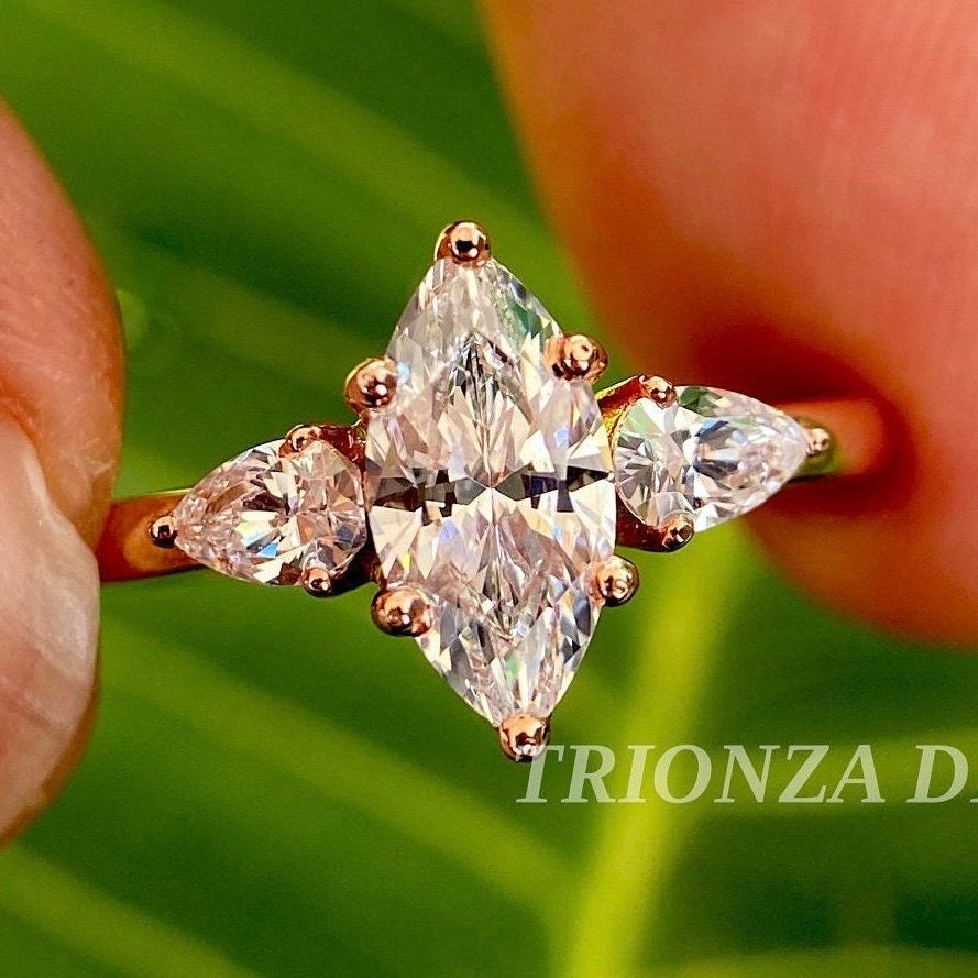 1.5 CT Marquise Moissanite Engagement Ring | Trilogy Three Stone