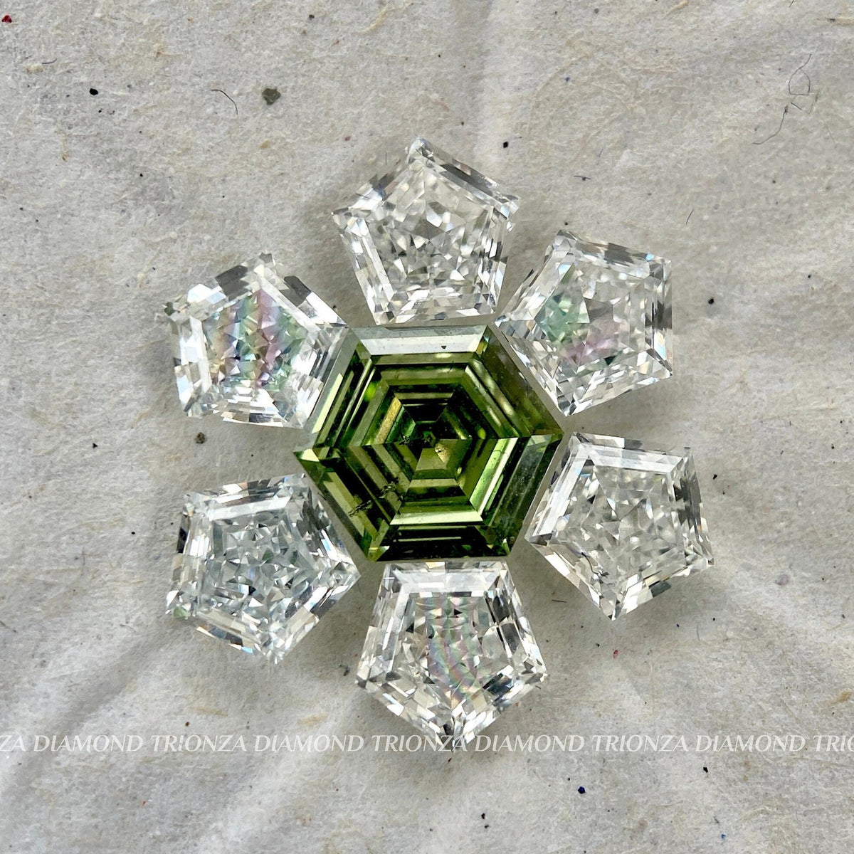 Star pentagon lab grown diamond pendant featuring a vivid green hexagon center stone