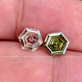 Colorless F hexagon cut diamond shown in detail to highlight its clarity and shape