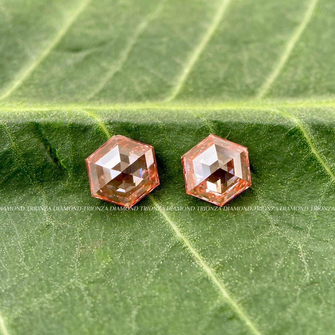 Hexagon cut intense orange lab grown diamond displayed as a loose stone for ring making