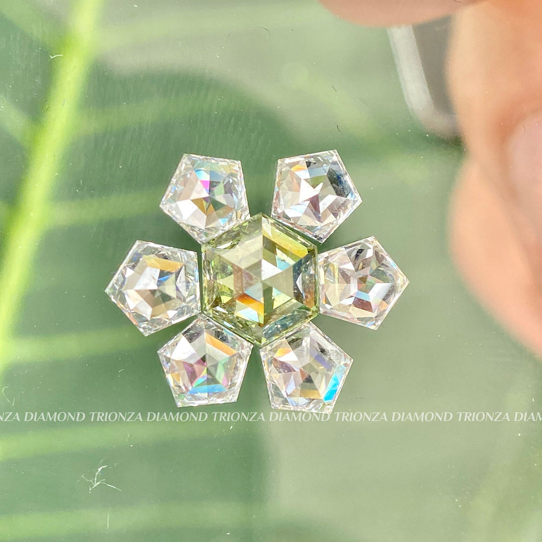 Custom Lab Grown Star Diamond Pendant - Vivid Green Hexagon