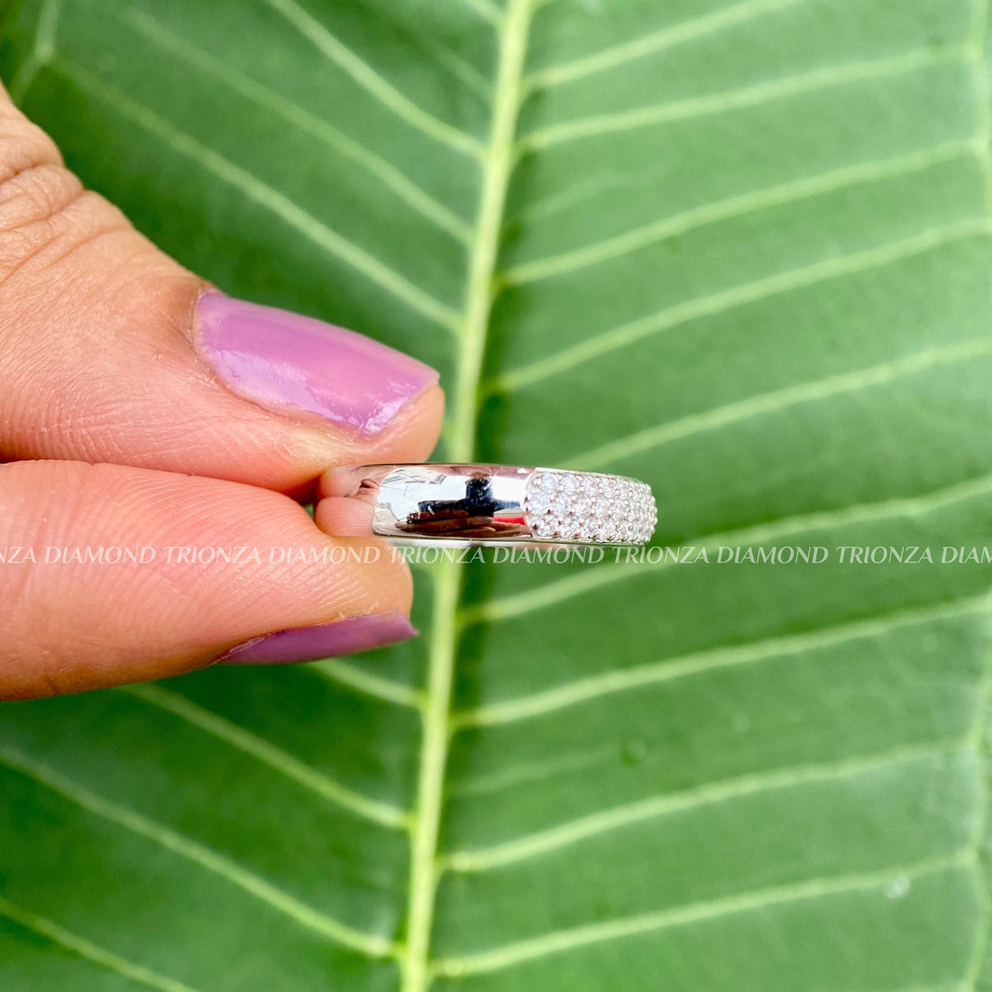 14K White Gold Pave Lab Grown Diamond Half Eternity Band 1.20mm