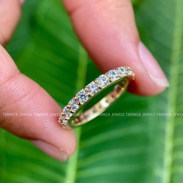 2.5mm Micro Pave Moissanite Full Eternity Wedding Band | Stackable Ring