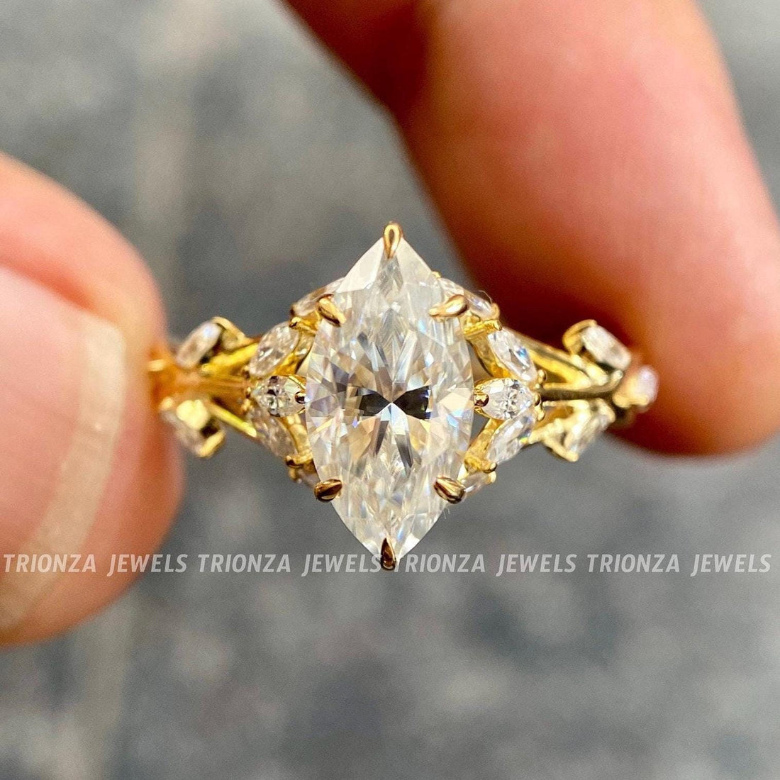 2.60 CT Marquise Moissanite Engagement Ring 14K Yellow Gold