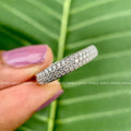3 row pavé moissanite wedding band crafted in 14K solid gold for lasting elegance