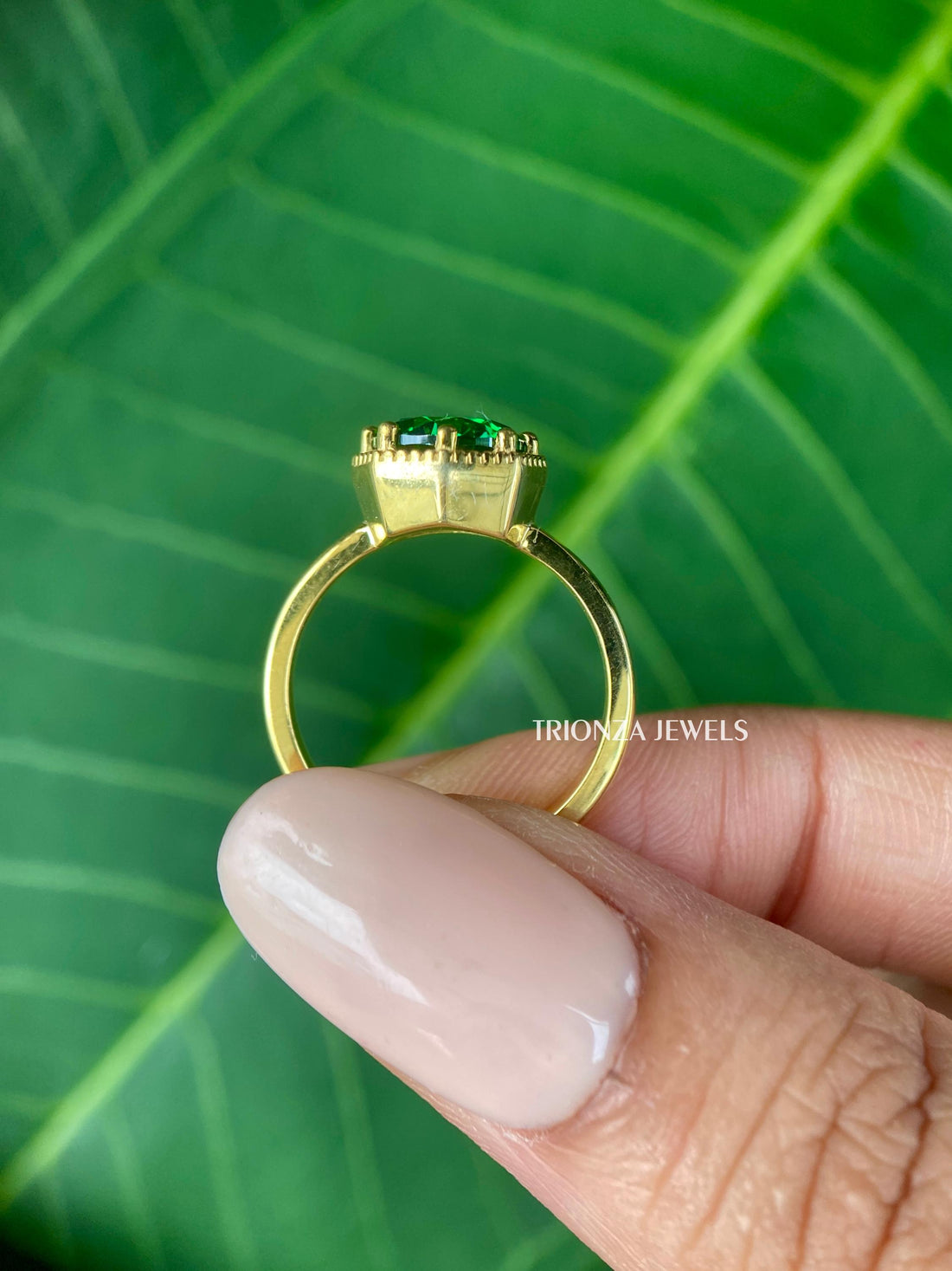 Green Moissanite Engagement Ring, Round Jubilee Cut, 10K/14K/18K Gold