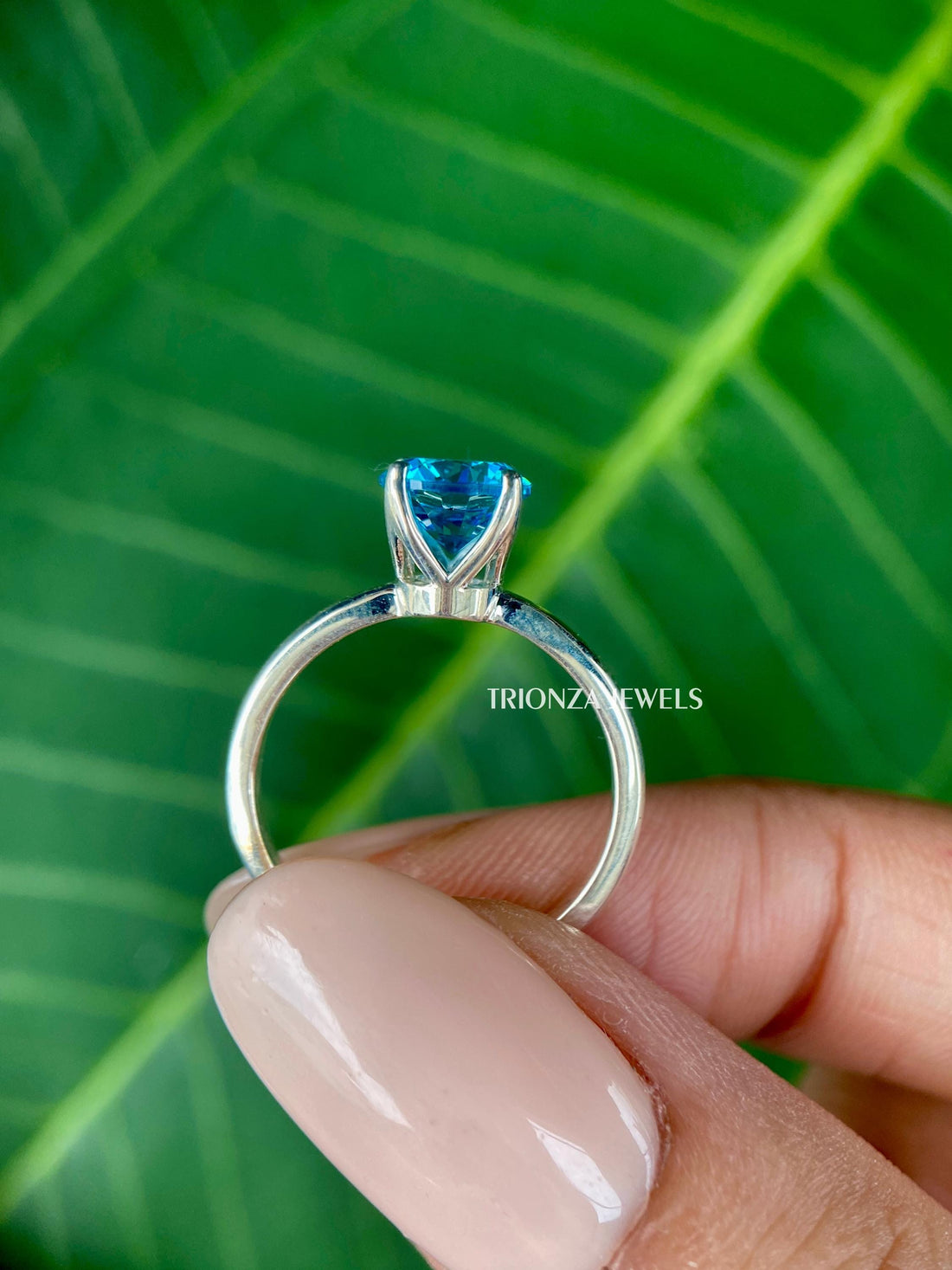 1.20 CT Cyan Blue Moissanite Engagement Ring | White Gold Solitaire