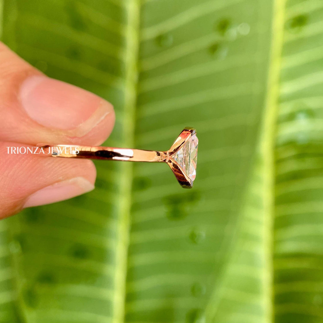 2.00 CT Oval Moissanite Half Bezel Engagement Ring 14K Rose Gold