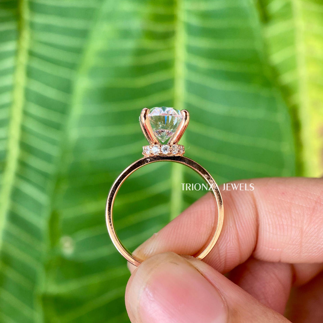 3 CT Oval Moissanite Engagement Ring | Hidden Halo 14K/18K Gold