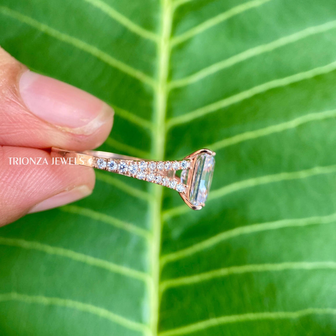 2.50 CT Radiant Moissanite Engagement Ring 14K Gold Pave Band