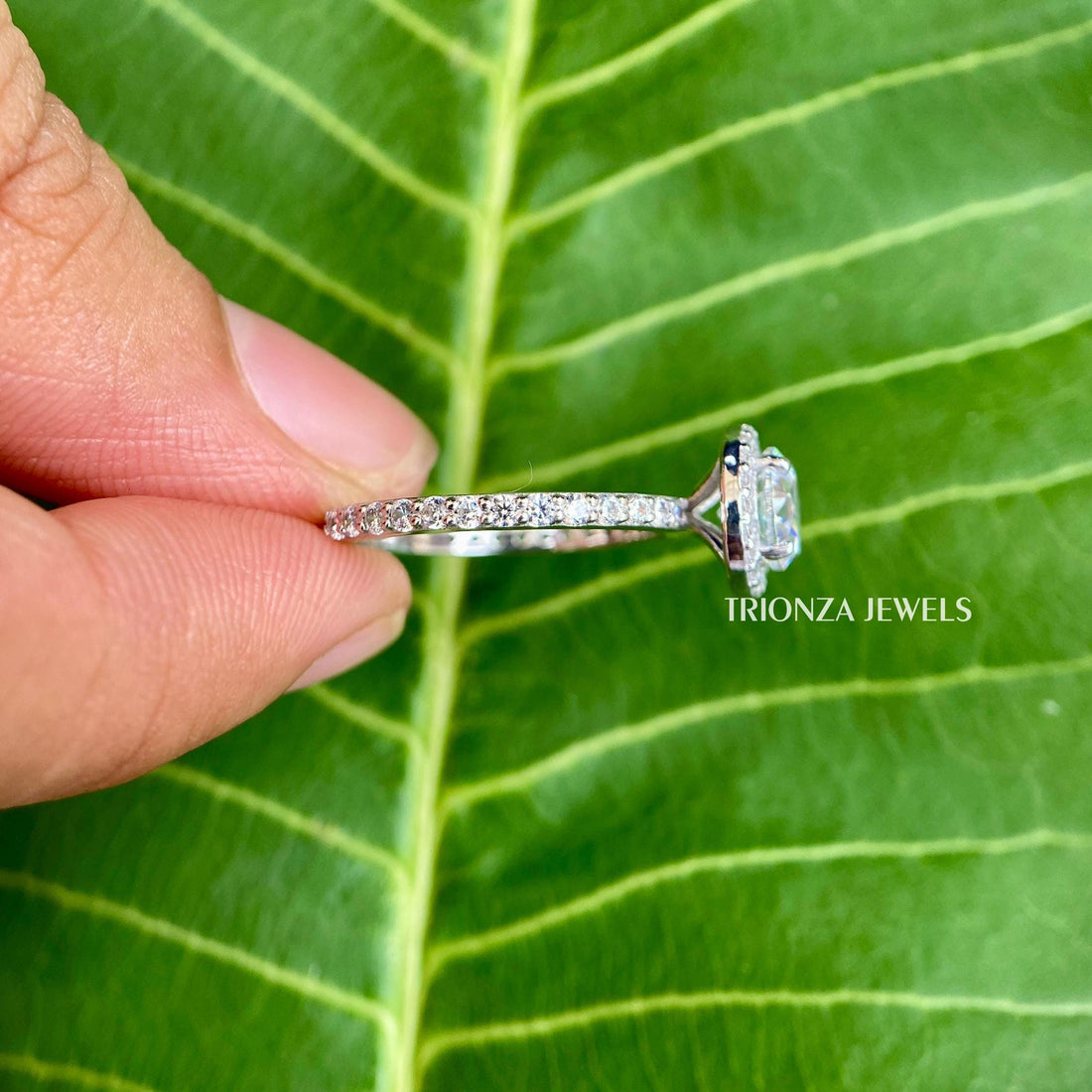 1.25 TCW Round Moissanite Bezel Halo Engagement Ring for Her