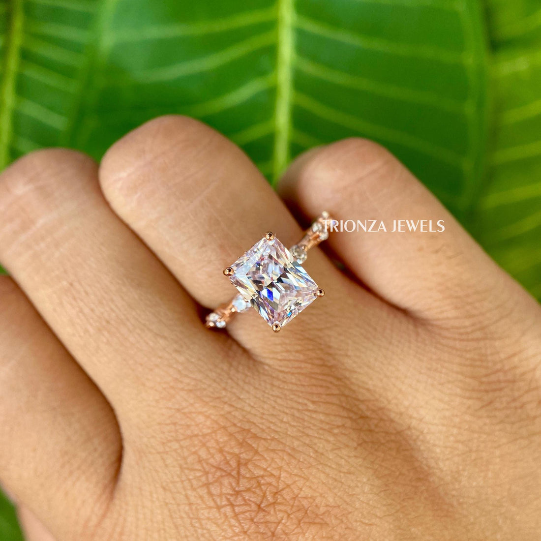 3 CT Radiant Cut Moissanite Engagement Ring 14K Gold Hidden Halo