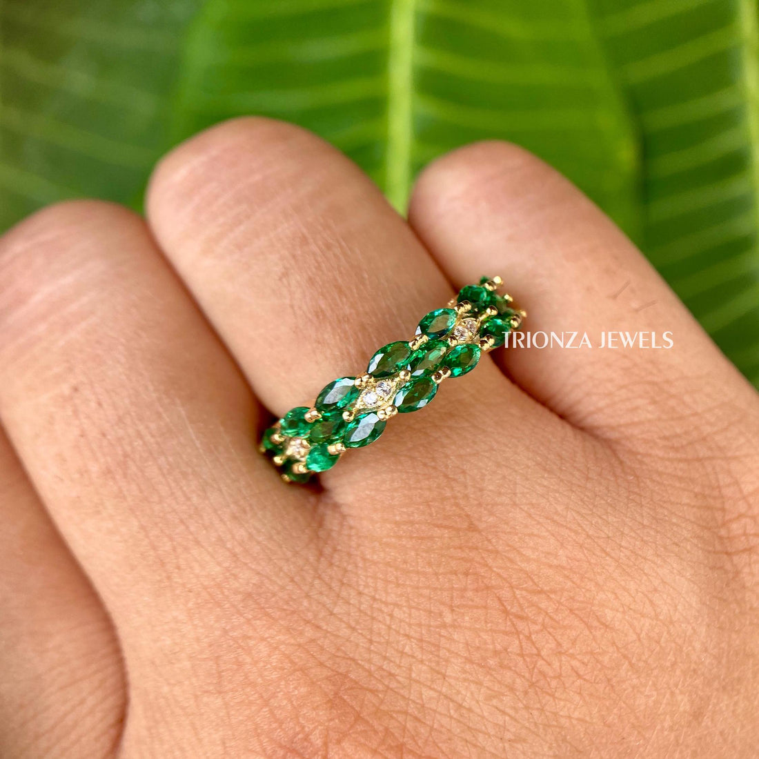 Green Marquise Moissanite Eternity Band | Women's Wedding Ring