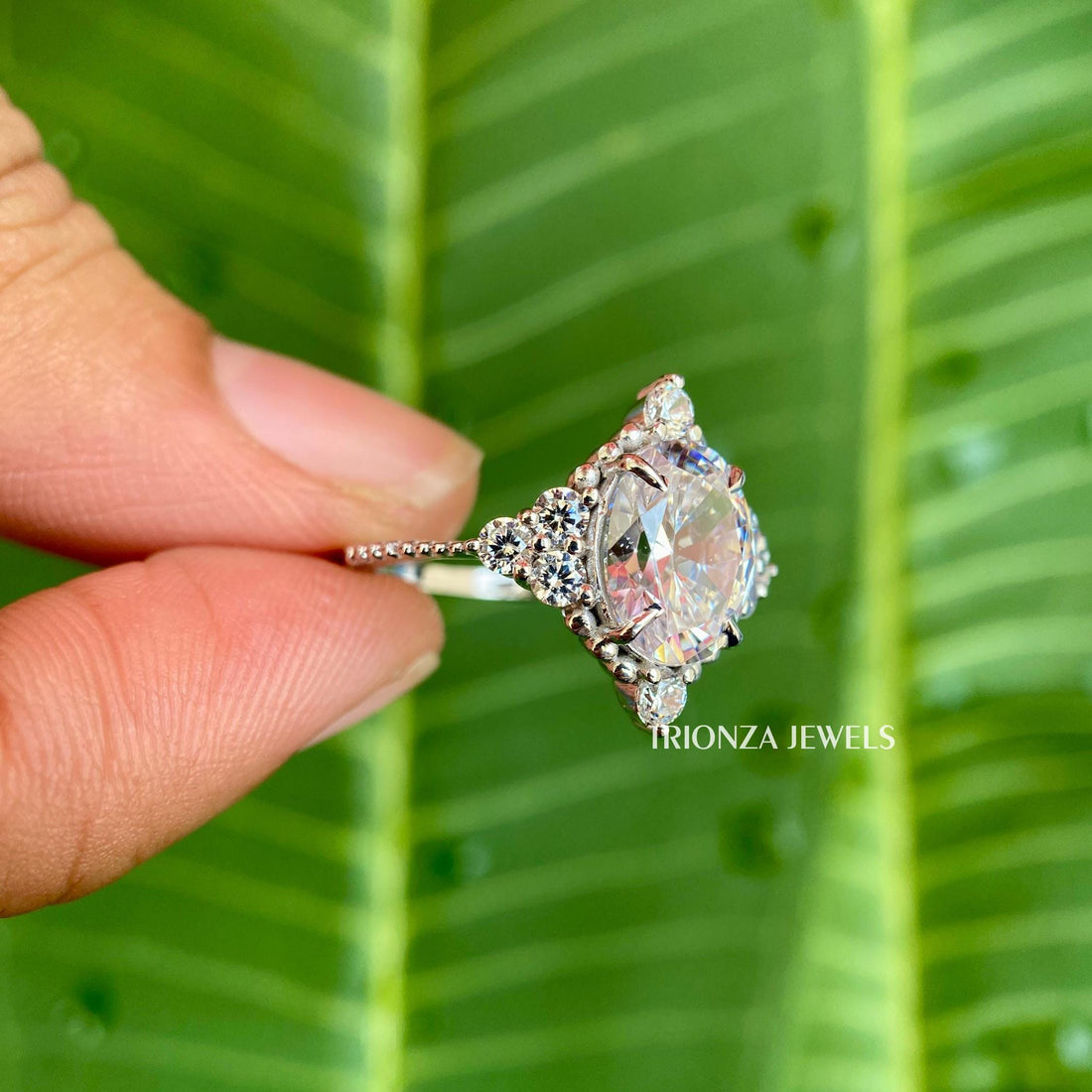 3 CT Oval Moissanite Floral Engagement Ring | 14K White Gold Wedding