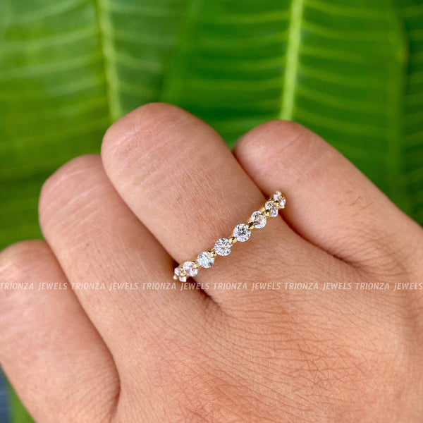 2.5 mm Half Floating Diamond Wedding Band 14K Solid Real Gold with Moissanite Diamonds For Women Half Eternity Band, Anniversary & Wedding
