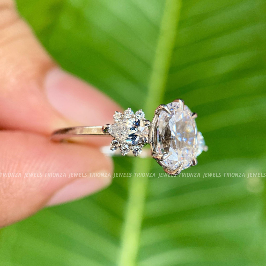 2.00 CT Oval Moissanite Engagement Ring | 14K White Gold Vintage Wedding