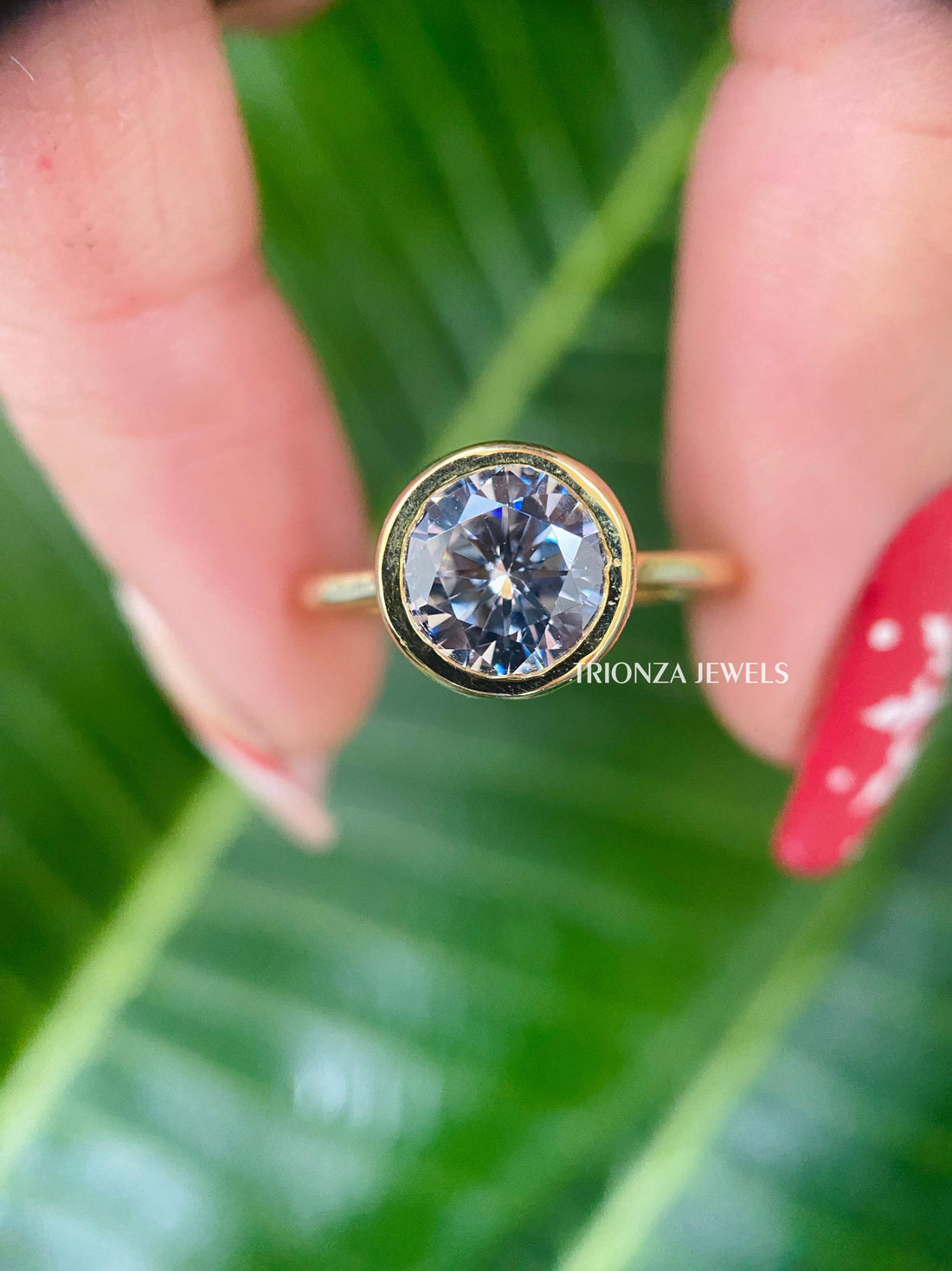 Minimalist 1.50 CT Round Bezel Moissanite Engagement Ring 14K Gold