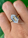 Antique Dutch Marquise moissanite ring displayed to show its hidden halo setting