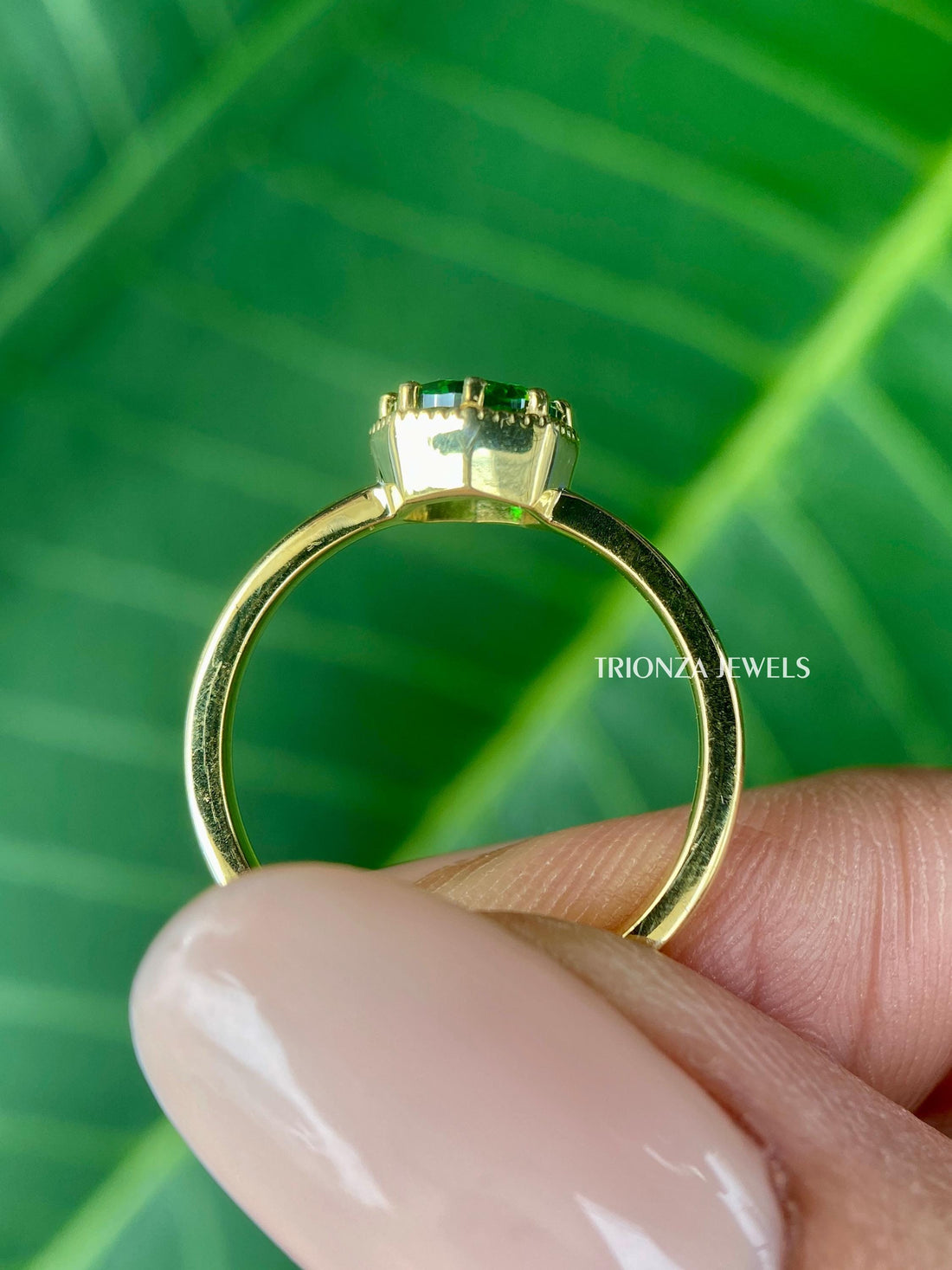 0.80 CT Green Moissanite Engagement Ring - Hexagonal Solitaire