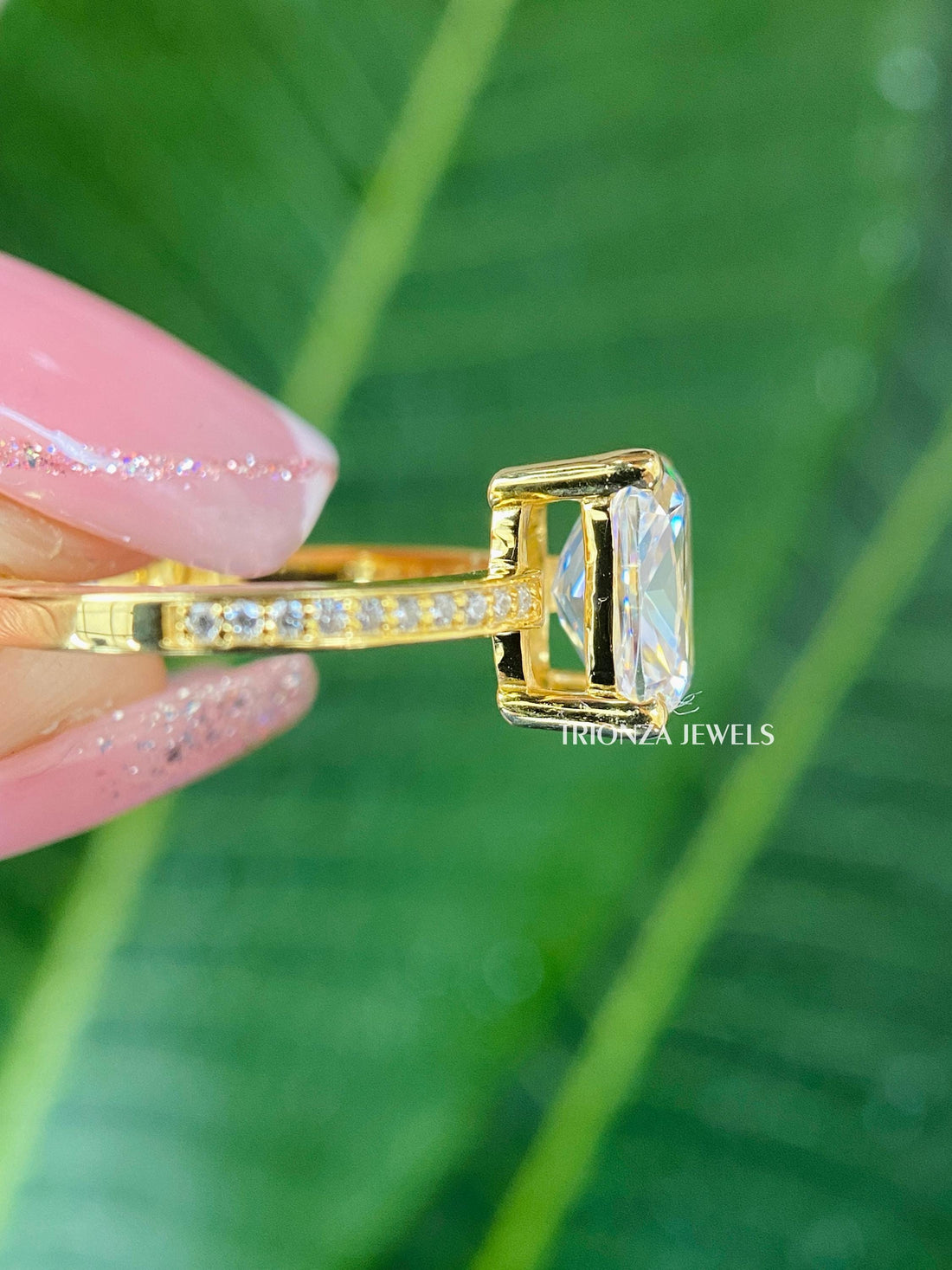 3.09 TW Cushion Ice Crushed Colorless Moissanite Engagement Ring | Hidden Halo Ring | Claw Prongs | Solid White Gold Ring | Wedding Ring Set