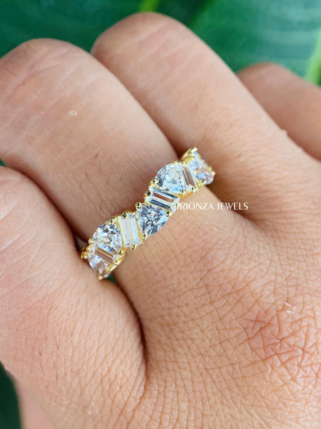 Moissanite Eternity Wedding Band for Women - Trillion & Baguette Cut