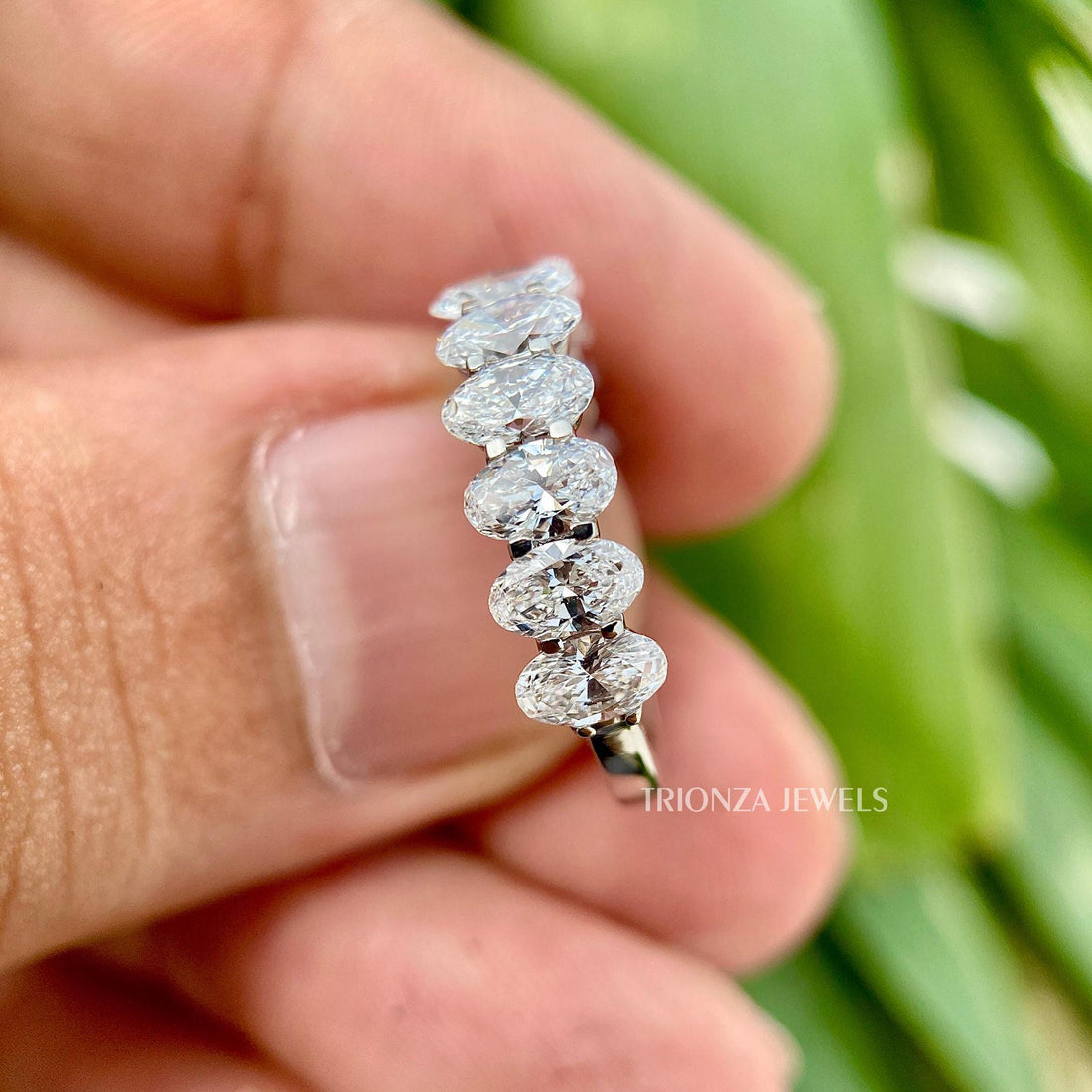 Oval Moissanite Half Eternity Band - 10K/14K/18K Gold Wedding Ring