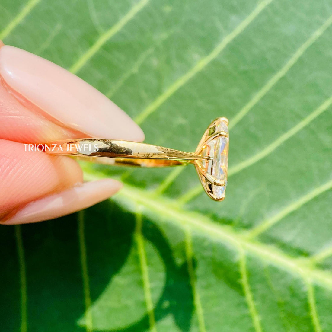 14k Yellow Gold 2.0 CT Marquise Moissanite Wedding Anniversary Ring