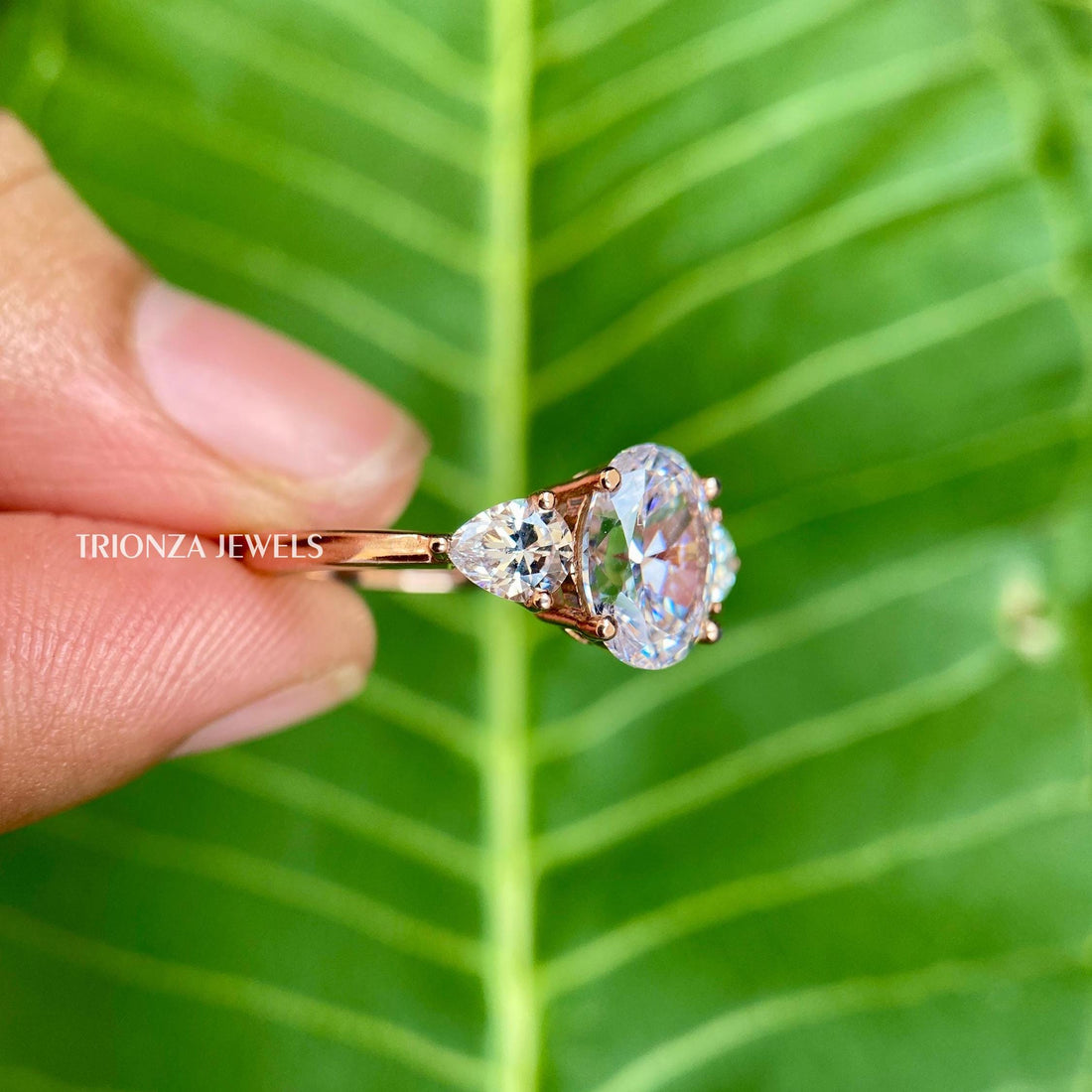 2 CT Oval Moissanite Three Stone Engagement Wedding Ring Solid Gold