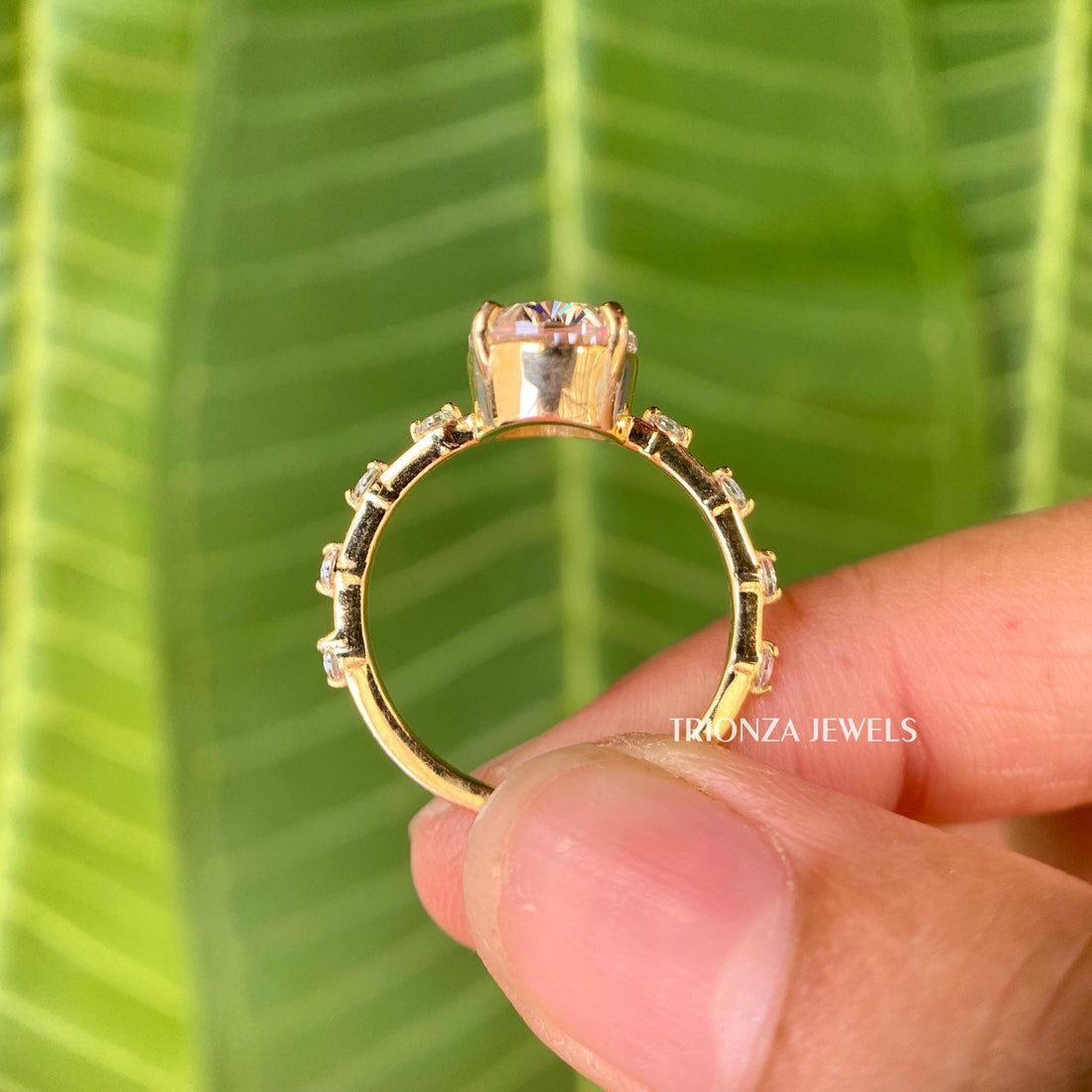 2.5 TCW Oval Moissanite Engagement Ring - Dainty Pave/Bezel