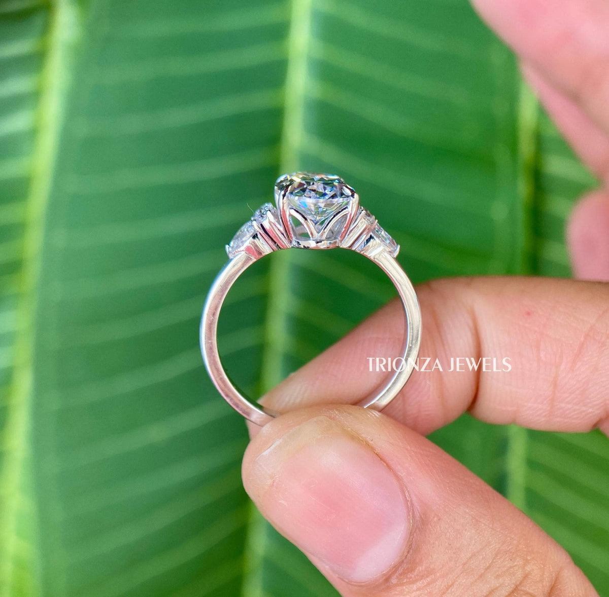 side marquise wedding ring