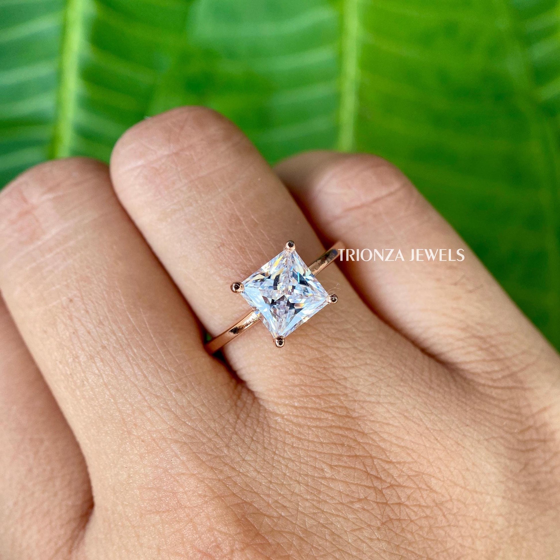 2 CT Princess Cut Moissanite Engagement Ring - Gold Solitaire