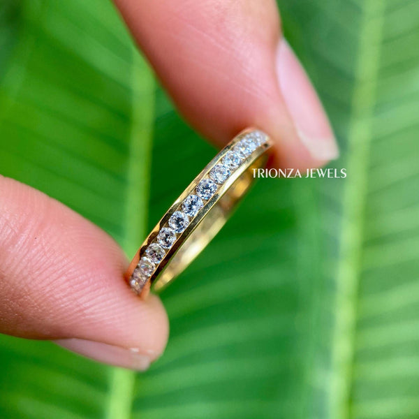 14k Channel Set Moissanite Wedding Band - Eternity Stackable Ring