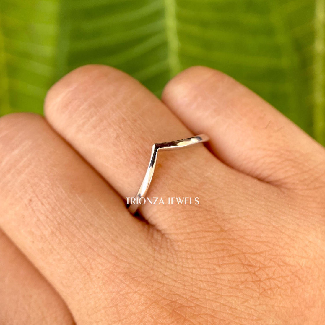 14k Gold Wishbone Chevron Stacking Ring - Curved Wedding Band