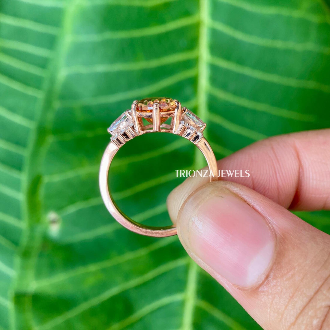Champagne Moissanite Ring - 14K Gold Vintage Pear Cluster