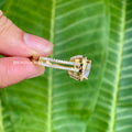 Close-up of the 2 CT heart cut moissanite center stone set in a double halo