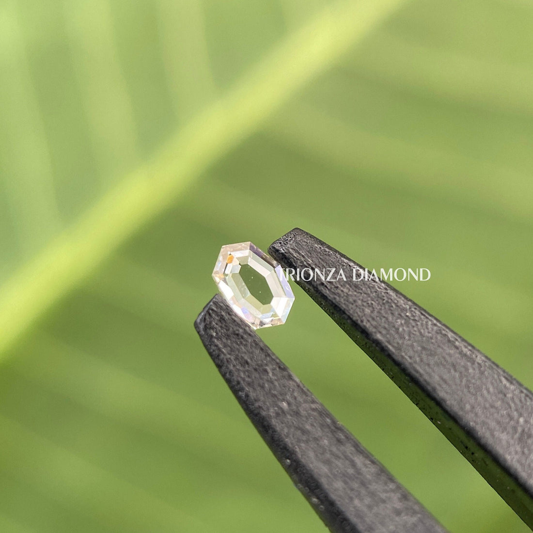 Oval rose step cut lab grown diamond displayed to showcase its fancy cut faceting