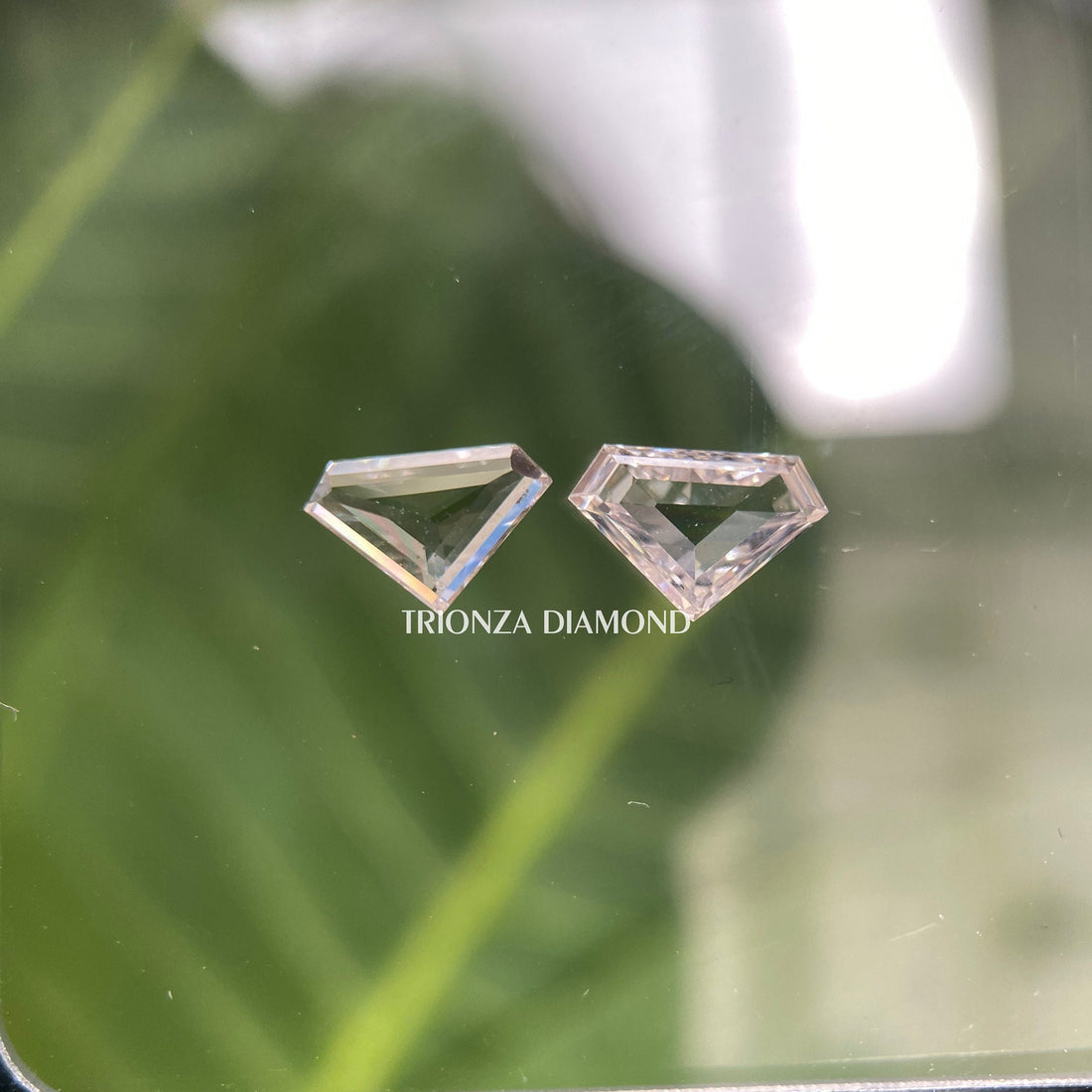Trillion cut loose lab grown diamond displayed to show its triangle shape and clarity
