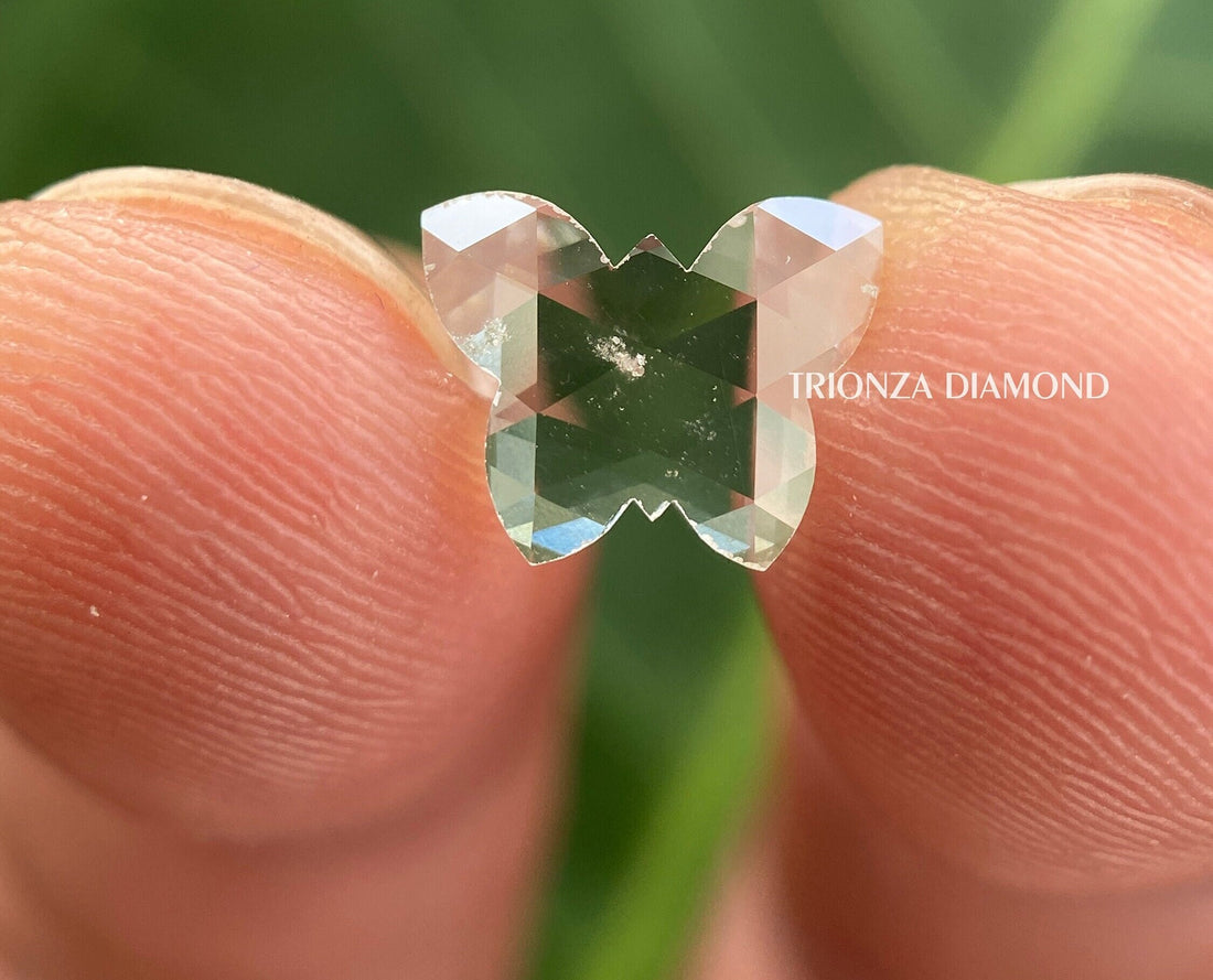 Butterfly shape lab grown diamond loose stone showing its polished antique cut details