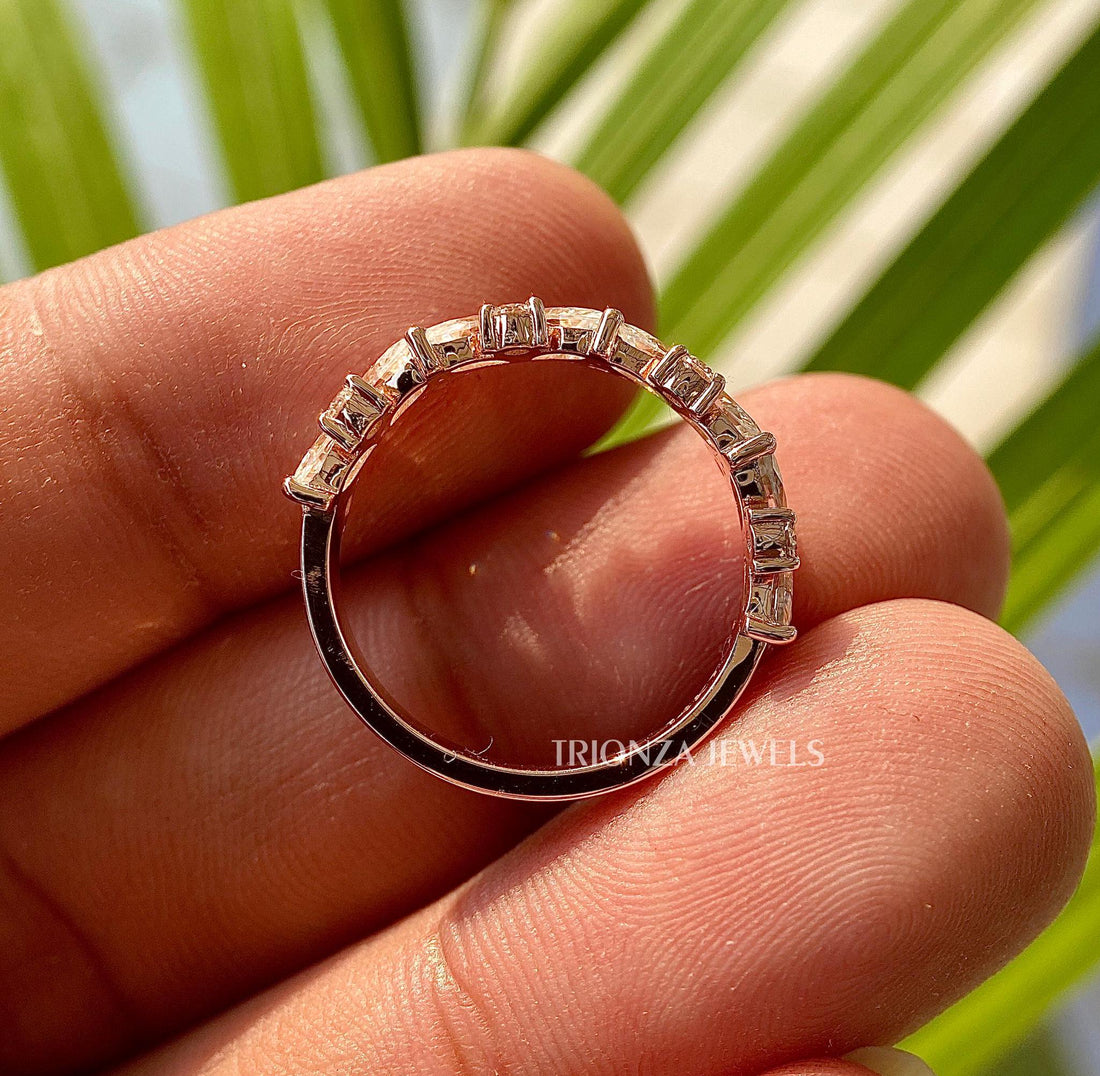 Vintage Marquise Moissanite Half Eternity Rose Gold Wedding Band